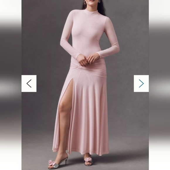 Bardot Lea Drop-Waist Mesh Maxi Blush Long Sleeve Dress, Retail $189.00US - Picture 3 of 16